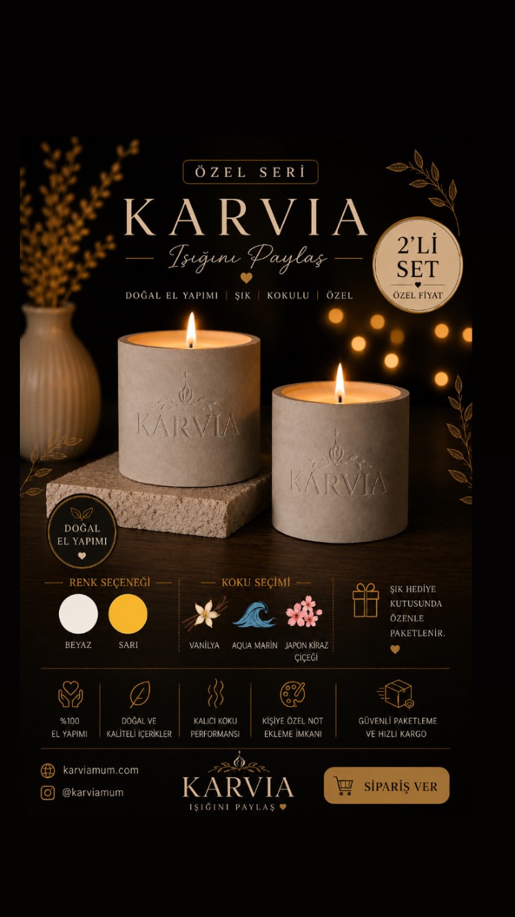 Karvia desenli dekoratif 2’li mum set