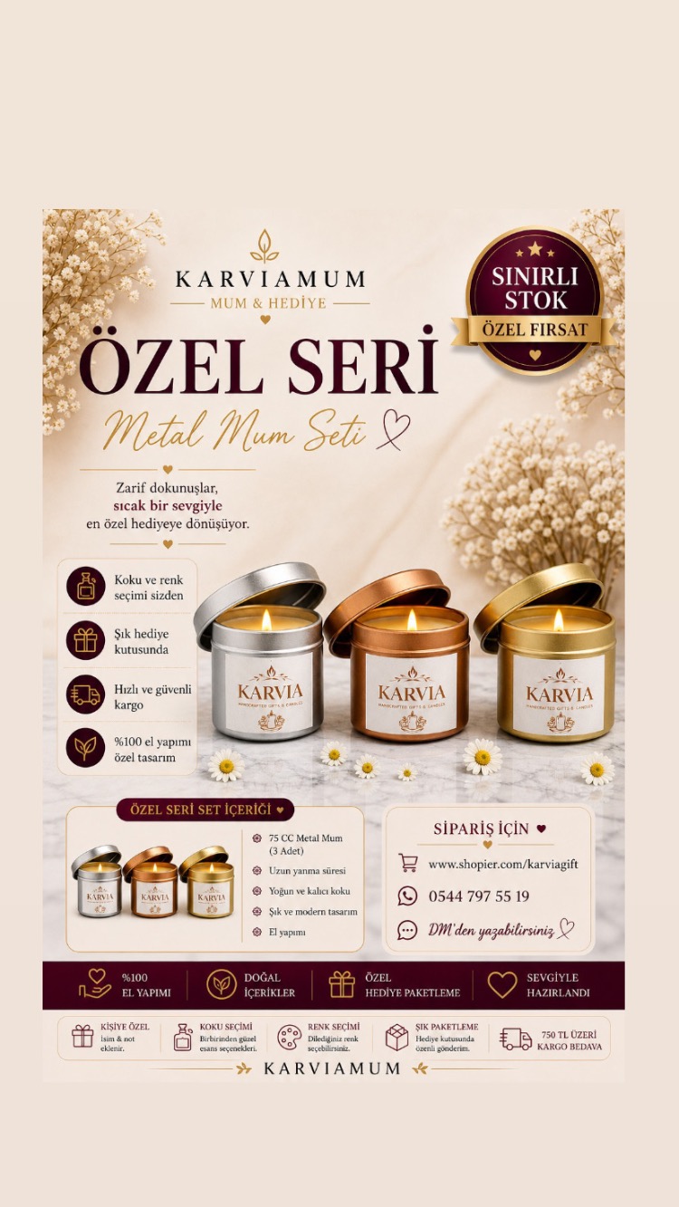 Karvia Premium Mum Seti | Metal Kutu IŞIK SETİ | Kokulu Hediye Kutusu