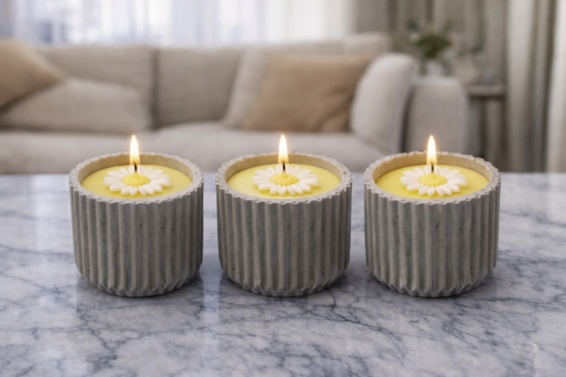 Karvia Kokulu Beton Mum Set Düz