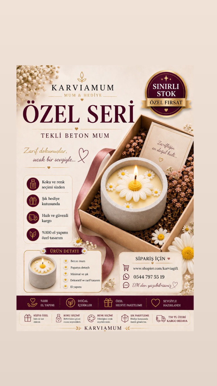 Karvia Kokulu Beton Mum Gül veya Papatya