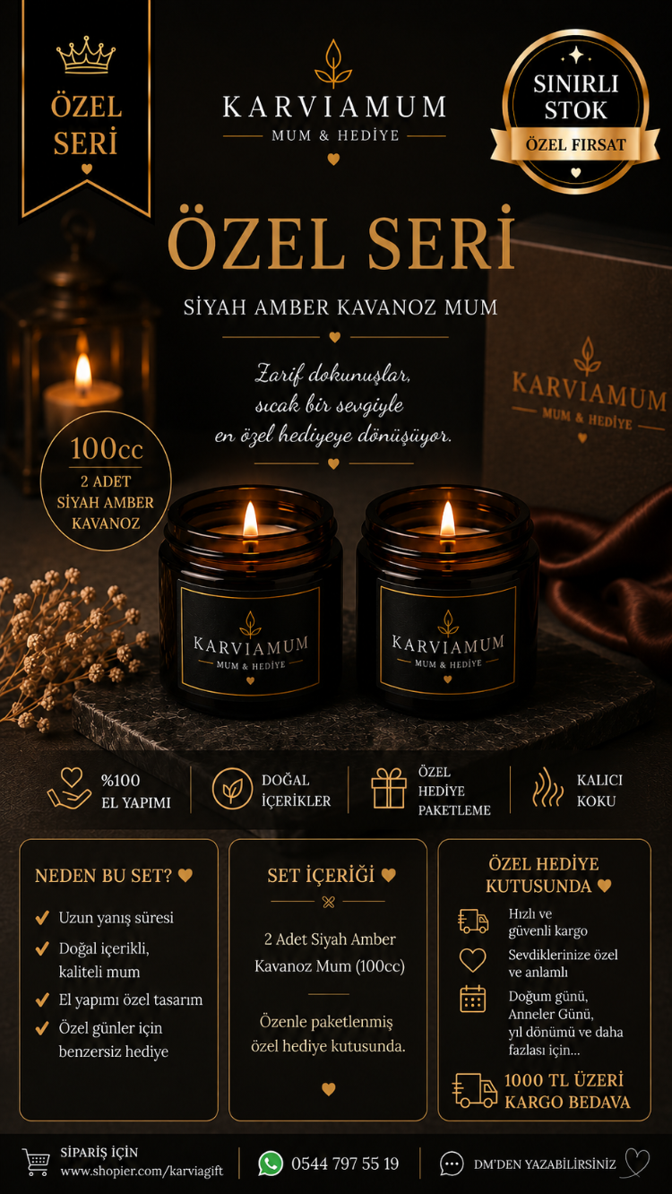 Karvia Dekoratif Mum | AMBER DUO SET | Cam Kavanoz | Koku ve Renk Seçenekli Mum