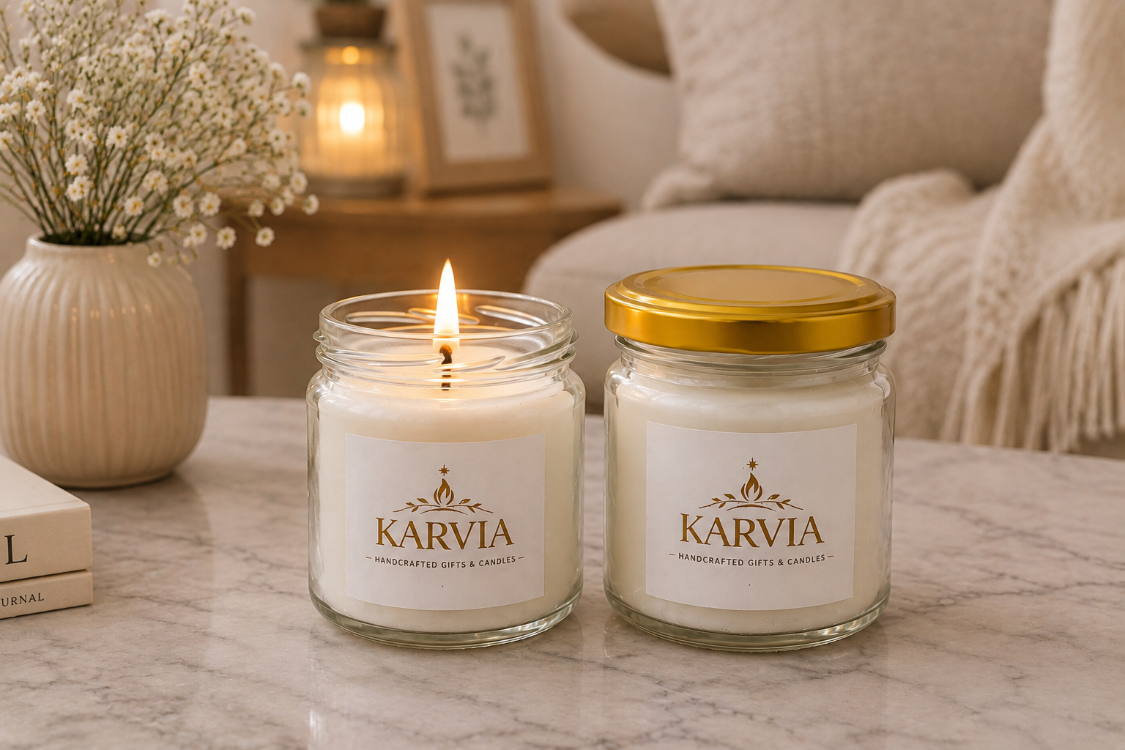 Karvia Dekoratif Mum – LUXE 210 cc | Cam Kavanoz | Koku ve Renk Seçenekli Mum