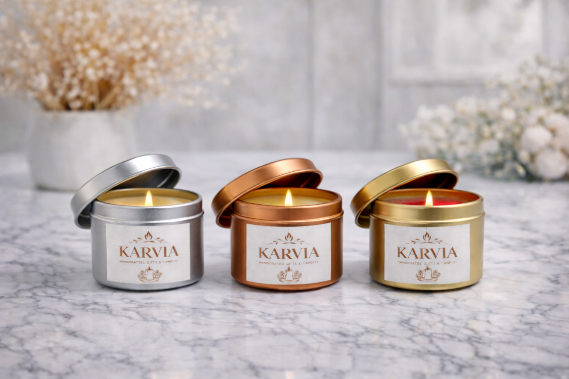 Karvia Premium Mum Seti | Metal Kutu IŞIK SETİ | Kokulu Hediye Kutusu