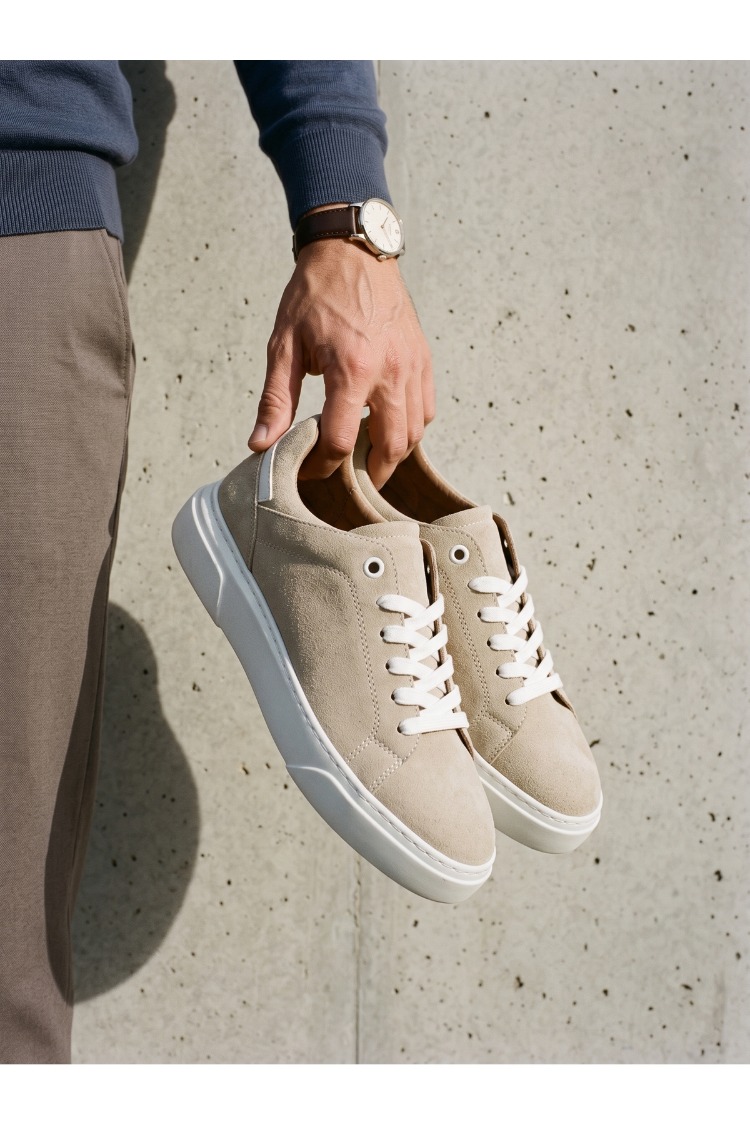 Krem Süet Görünümlü Sneaker