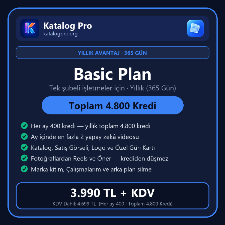 Katalog Pro — Basic Plan (Yıllık Üyelik · Toplam 4.800 Kredi)