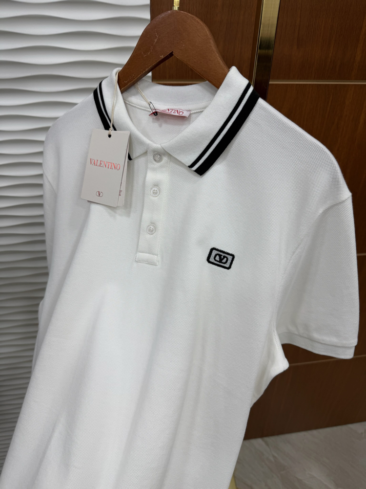 Valentino Yaka Çizgili Beyaz İthal Polo Yaka
