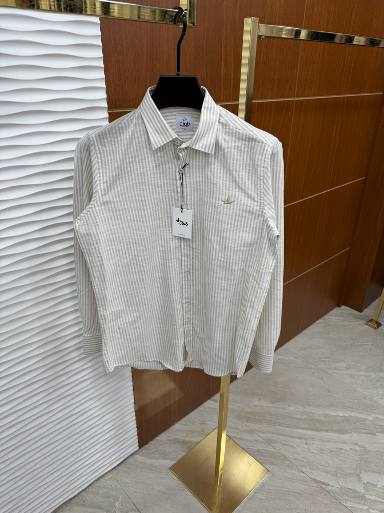 Beymen Club Kum Rengi Çizgili İthal Gömlek