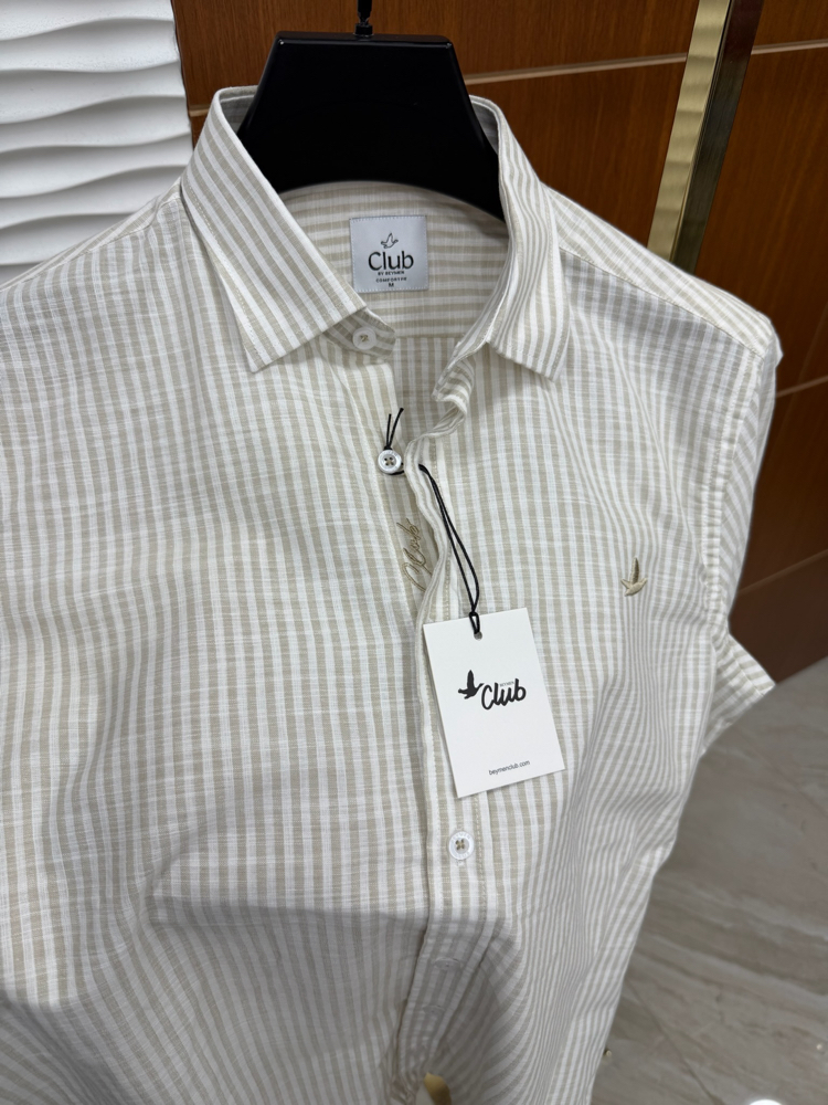 Beymen Club Kum Rengi Çizgili İthal Gömlek
