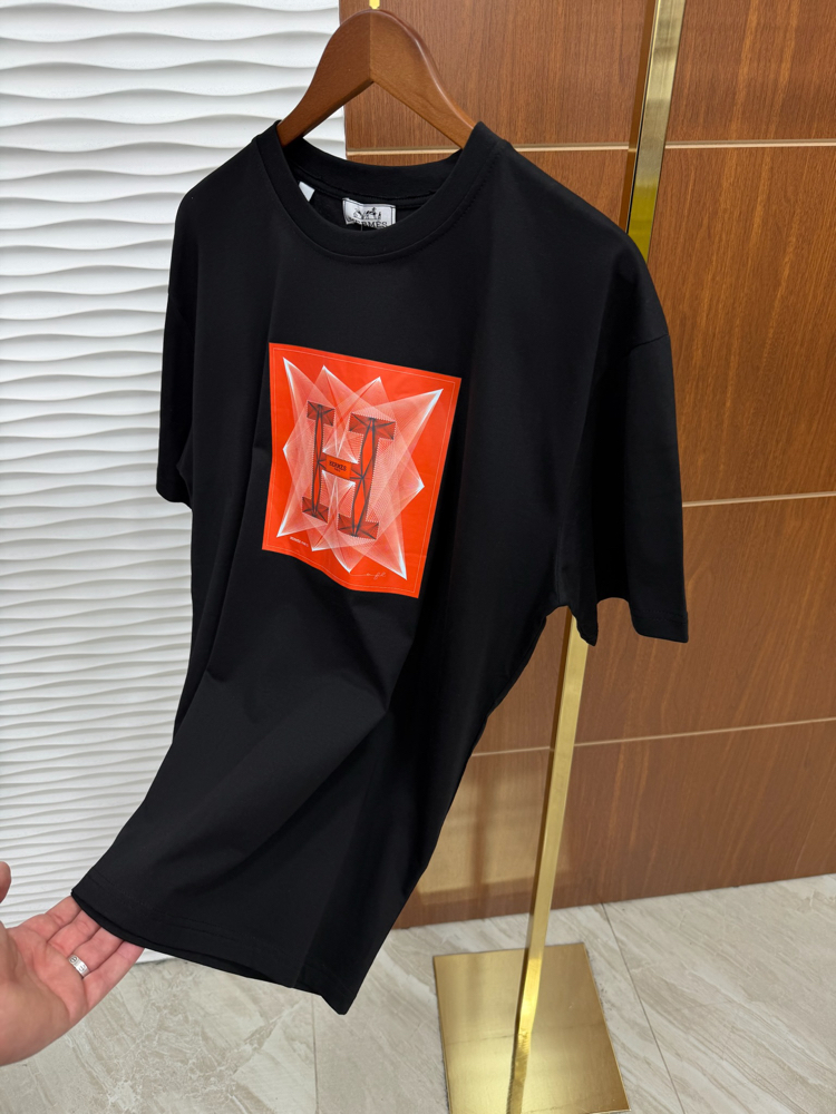 Hermes H Logo Siyah İthal Tişört