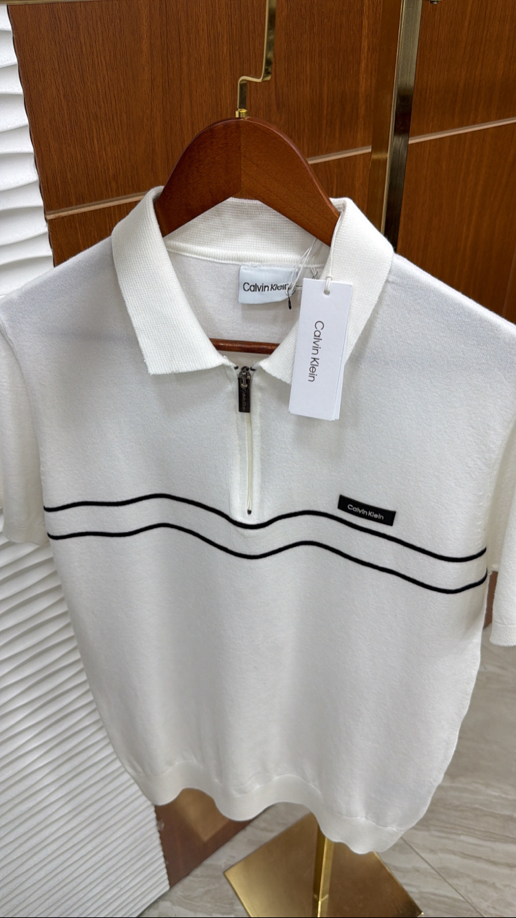 Calvin Klein Beyaz Paralel Çizgili İthal Polo Yaka