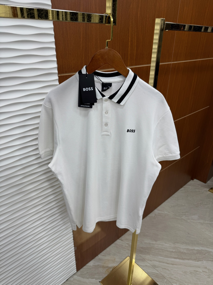 Boss Yakası Çizgili İthal Beyaz Polo Yaka