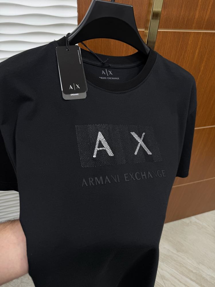 AX Siyah Kare Baskılı İthal Tişört