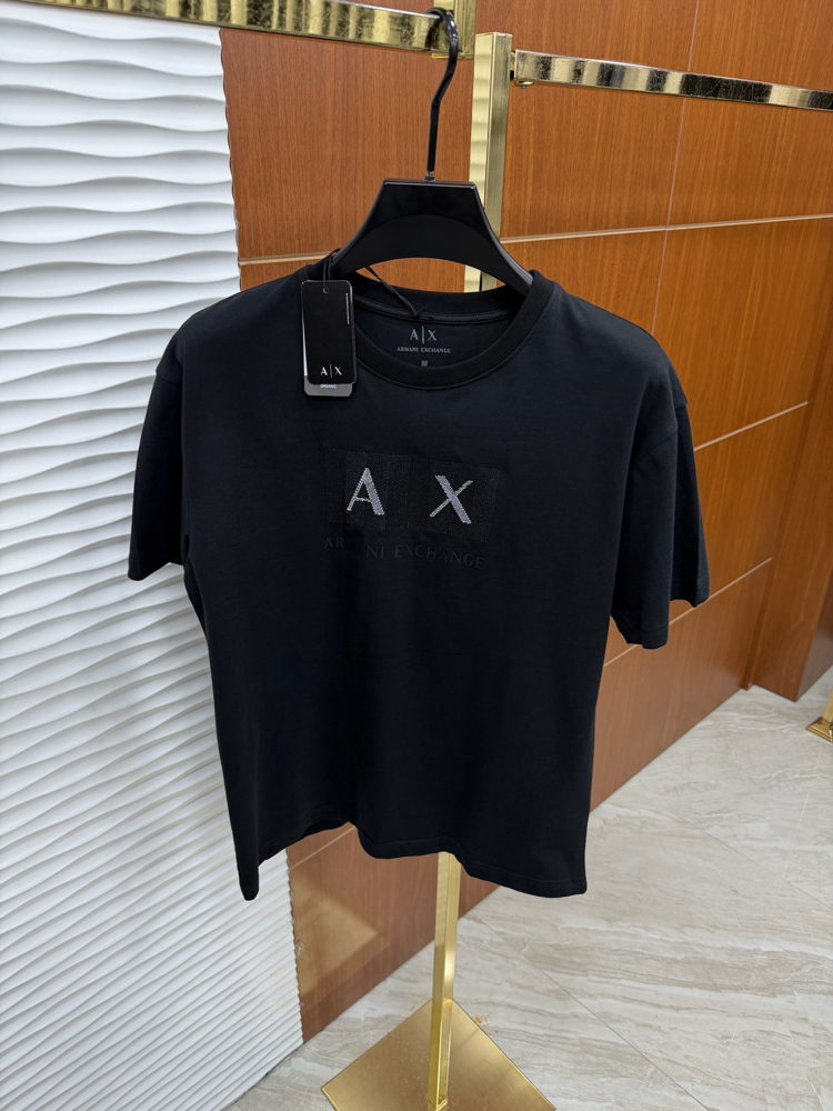 AX Siyah Kare Baskılı İthal Tişört