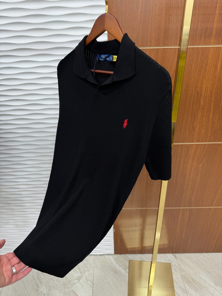 RL Çizgili Siyah İthal Polo Yaka