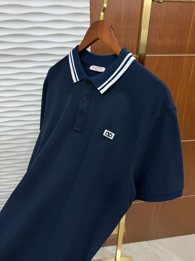 Valentino Yaka Çizgili Lacivert İthal Polo Yaka