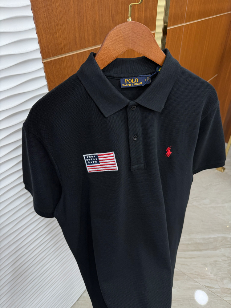 RL Siyah ABD Nakışlı İthal Polo Yaka
