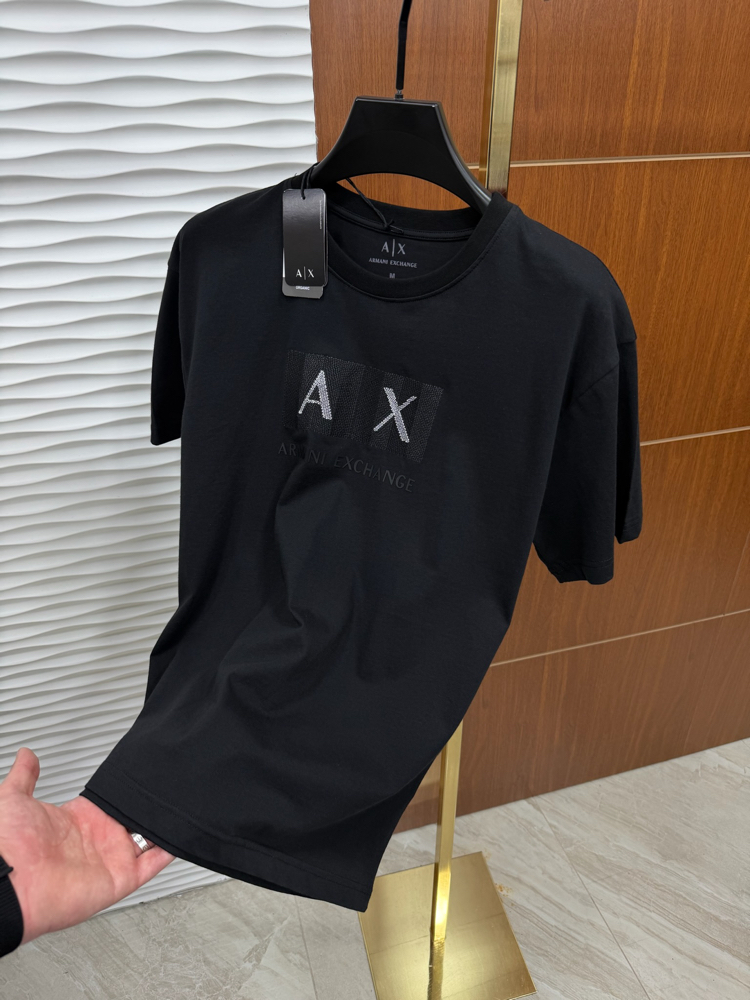 AX Siyah Kare Baskılı İthal Tişört