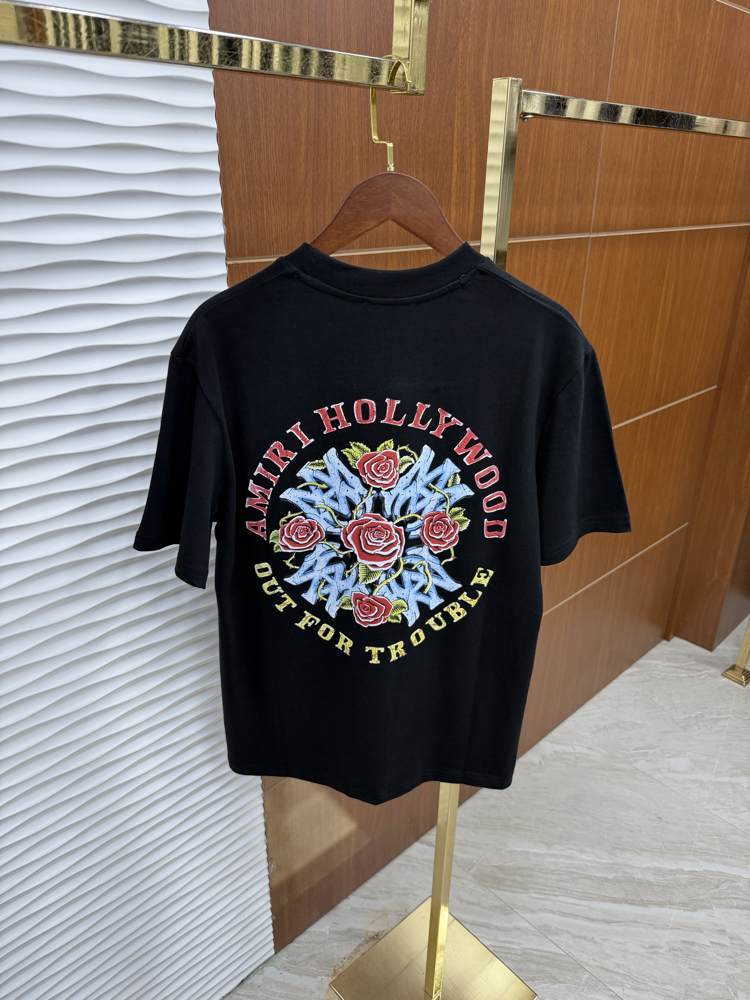 Amiri Hollywood Çiçekli İthal Siyah Tişört