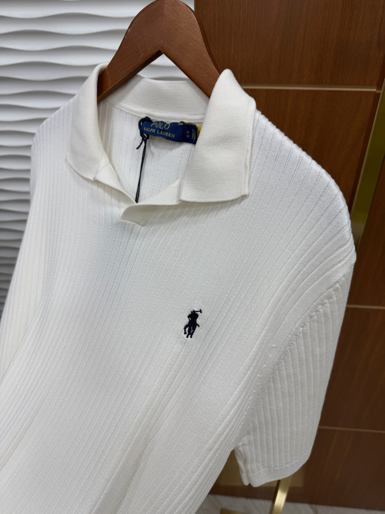 RL Çizgili Triko Beyaz İthal Polo Yaka