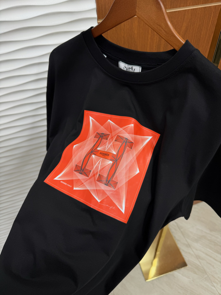 Hermes H Logo Siyah İthal Tişört