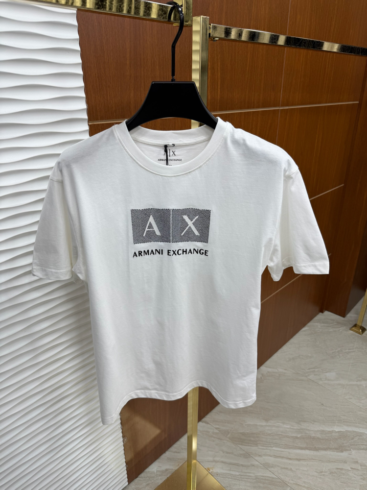 AX Kare Baskılı Beyaz İthal Tişört