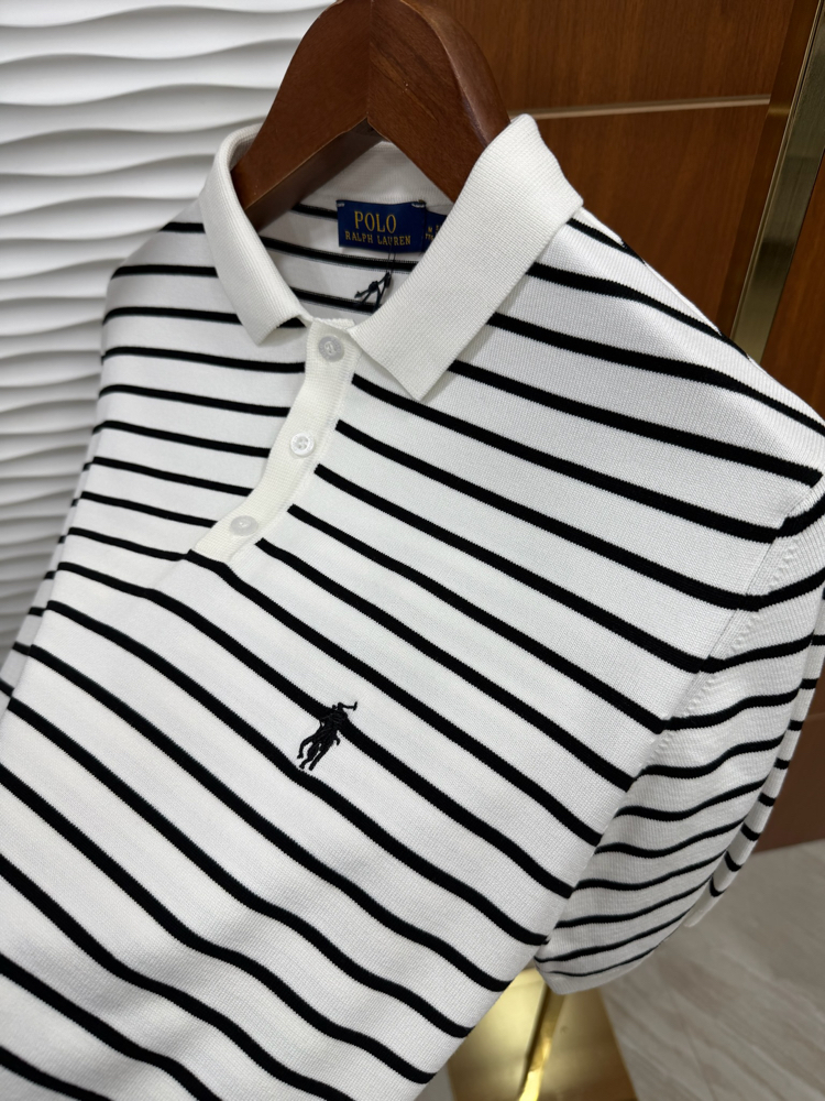 RL Siyah/Beyaz Çizgili İthal Polo Yaka