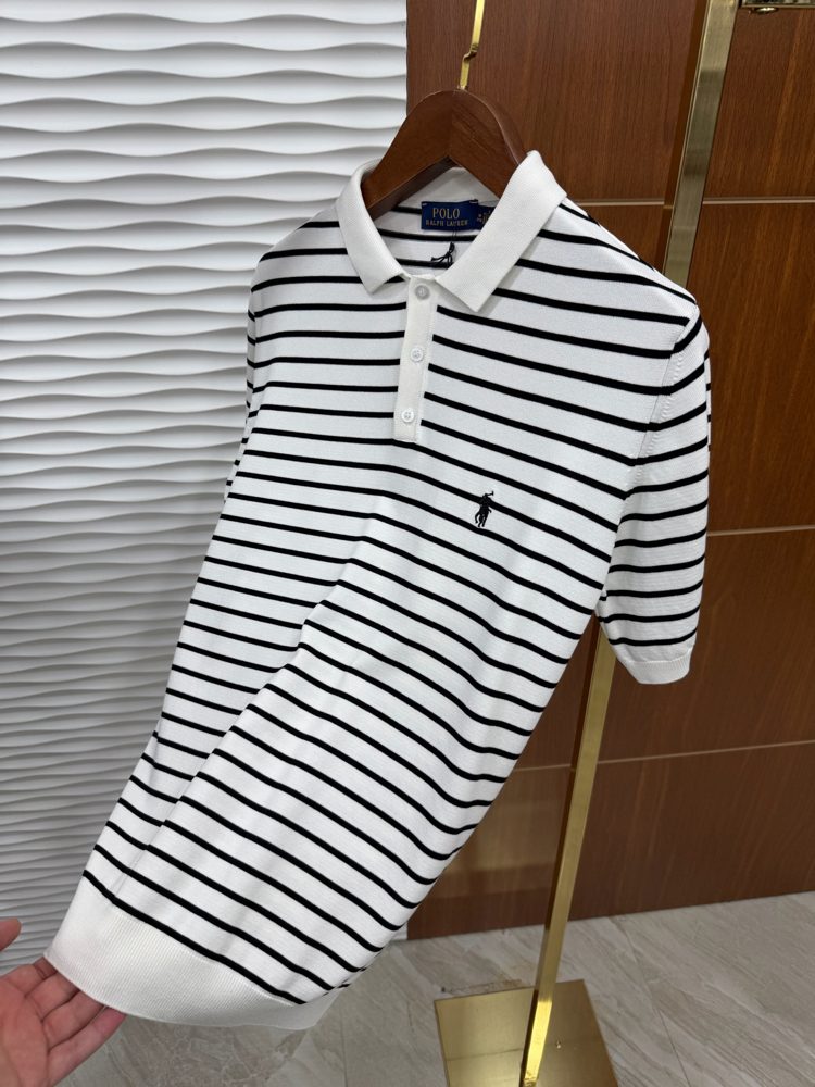 RL Siyah/Beyaz Çizgili İthal Polo Yaka