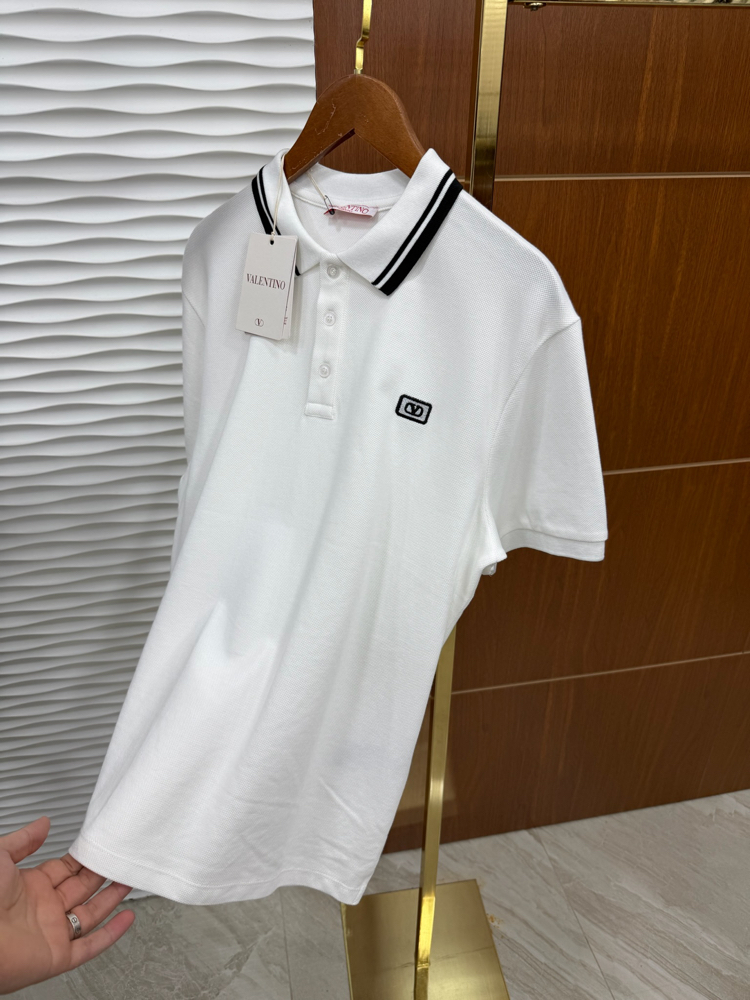 Valentino Yaka Çizgili Beyaz İthal Polo Yaka