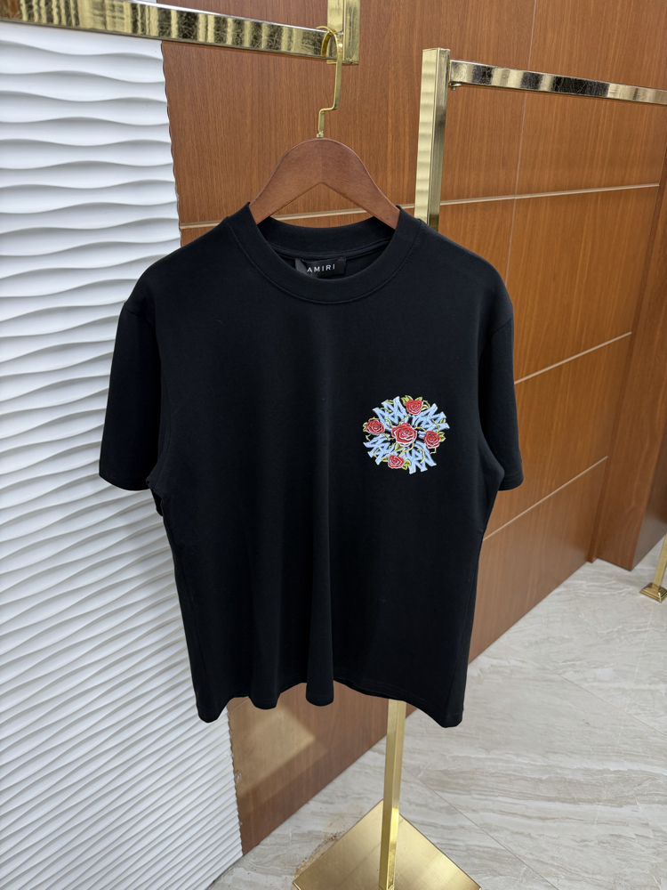Amiri Hollywood Çiçekli İthal Siyah Tişört