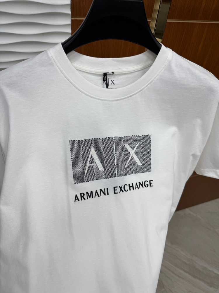 AX Kare Baskılı Beyaz İthal Tişört