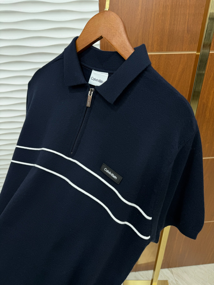 Calvin Klein Lacivert Paralel Çizgili İthal Polo Yaka