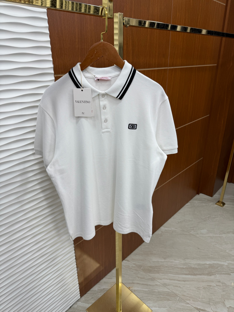 Valentino Yaka Çizgili Beyaz İthal Polo Yaka