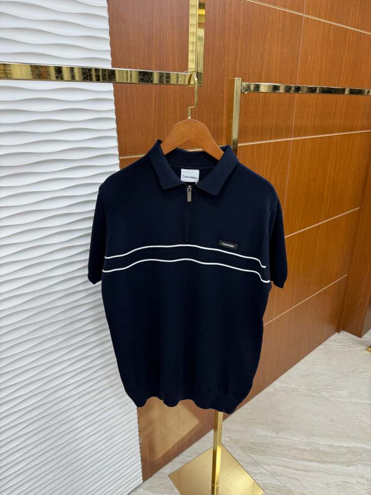 Calvin Klein Lacivert Paralel Çizgili İthal Polo Yaka