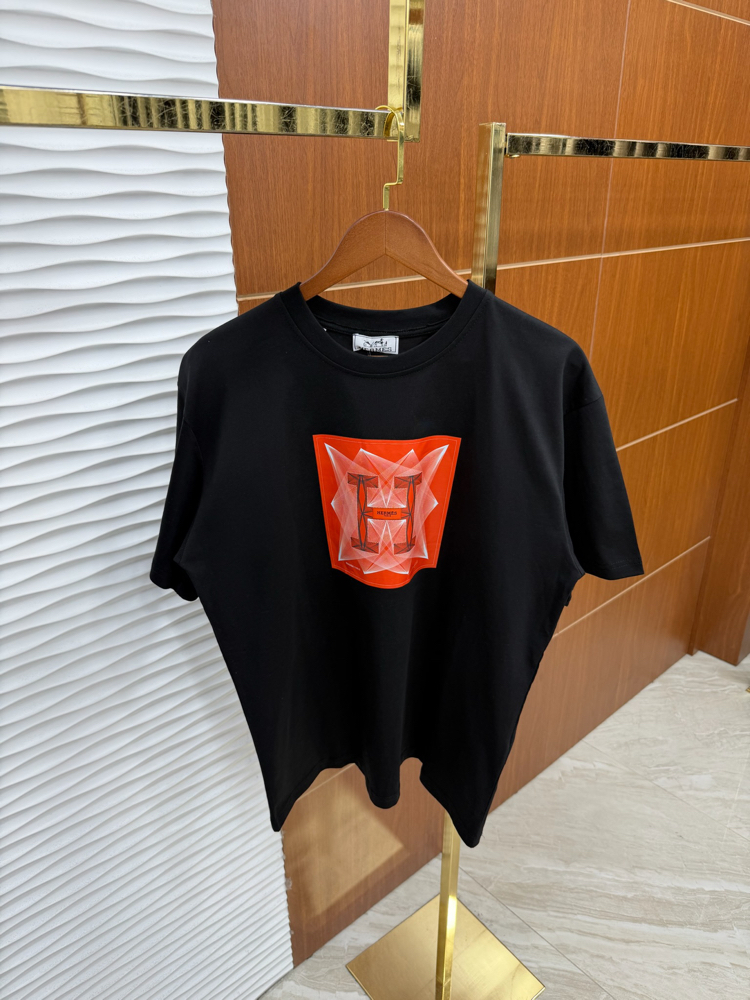 Hermes H Logo Siyah İthal Tişört