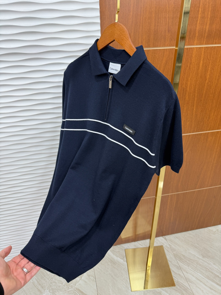 Calvin Klein Lacivert Paralel Çizgili İthal Polo Yaka
