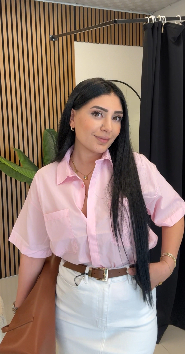 Yarım Kol Cepli Pembe Gömlek