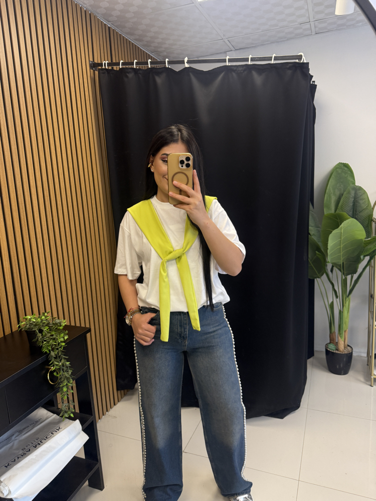 Bağlama Detaylı Tshirt Neon Yeşil