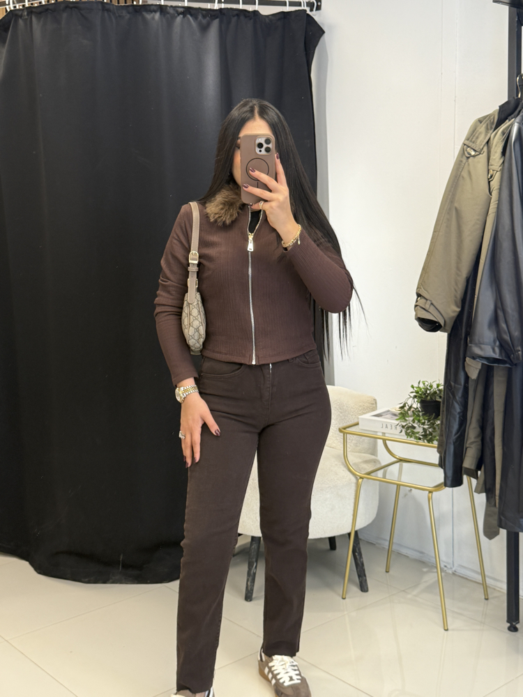 Zr Model Paçası Kesik Acı Kahve Jean