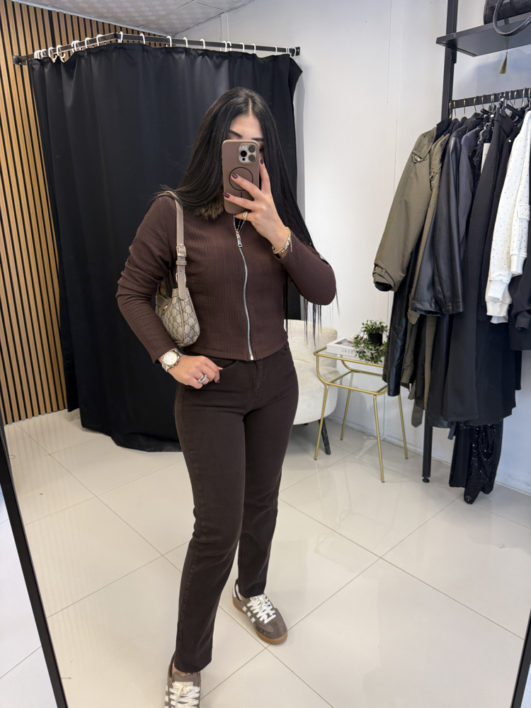Zr Model Paçası Kesik Acı Kahve Jean