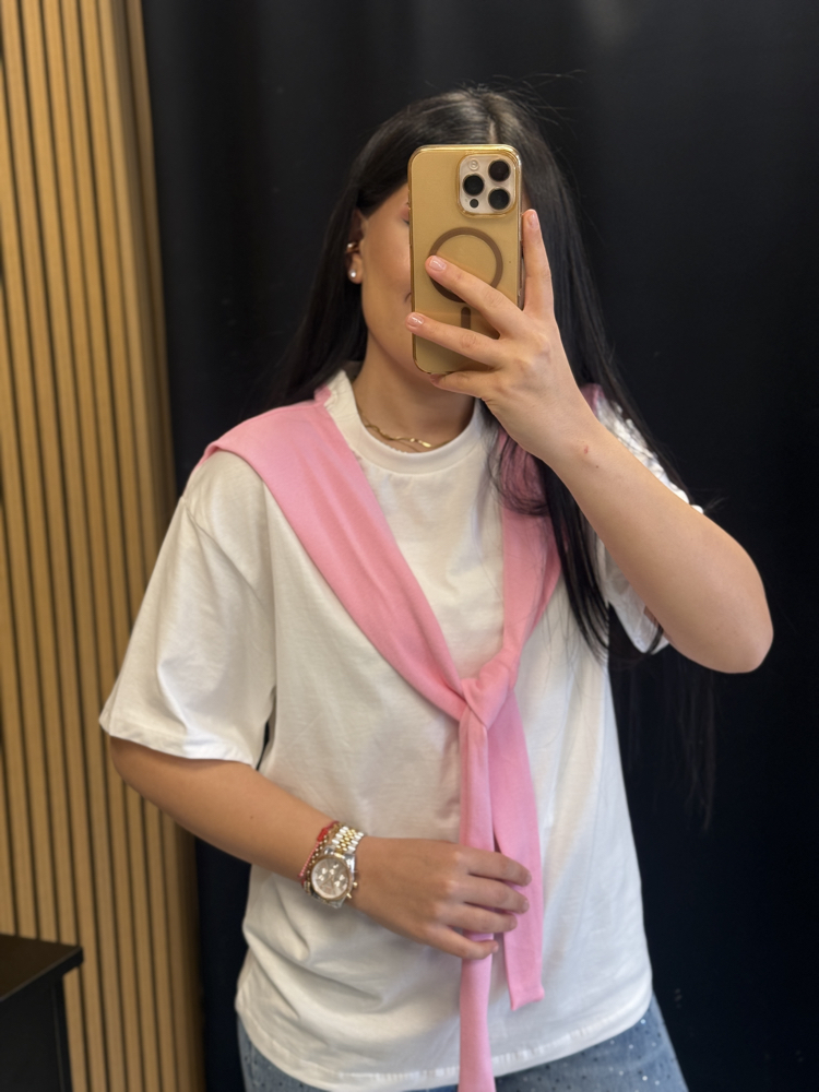 Bağlama Detaylı Tshirt Pembe
