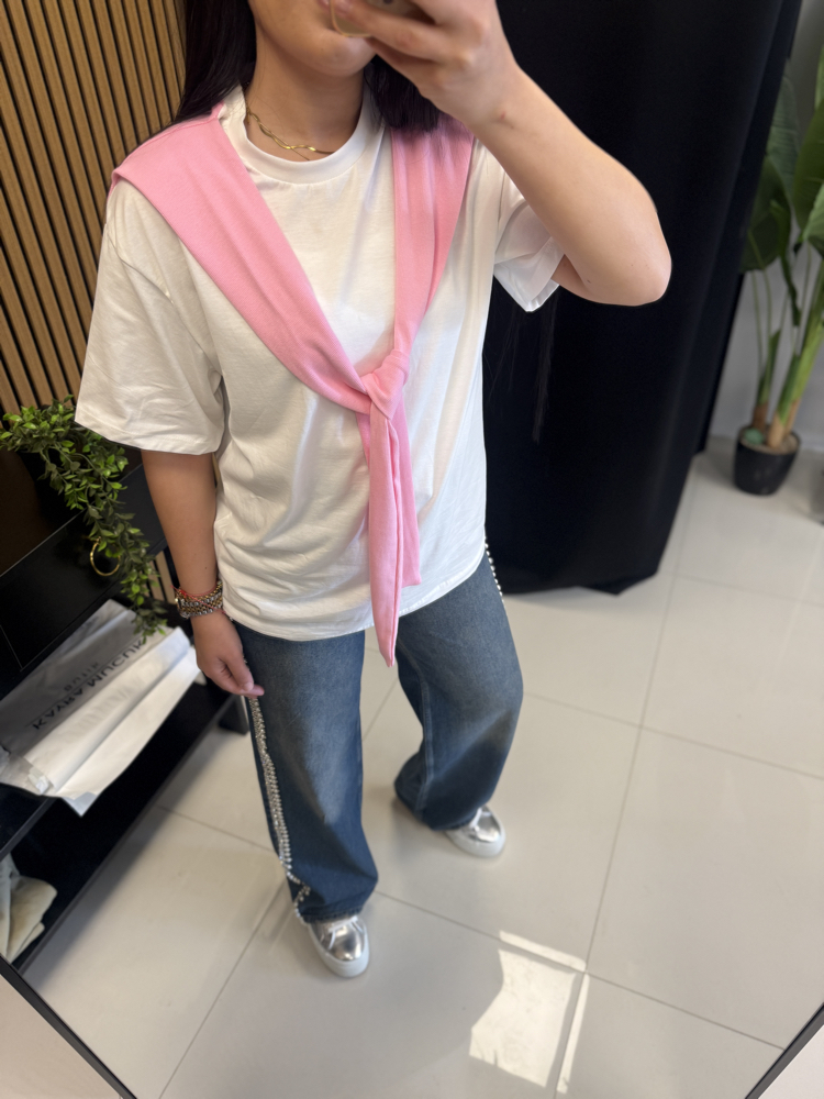 Bağlama Detaylı Tshirt Pembe