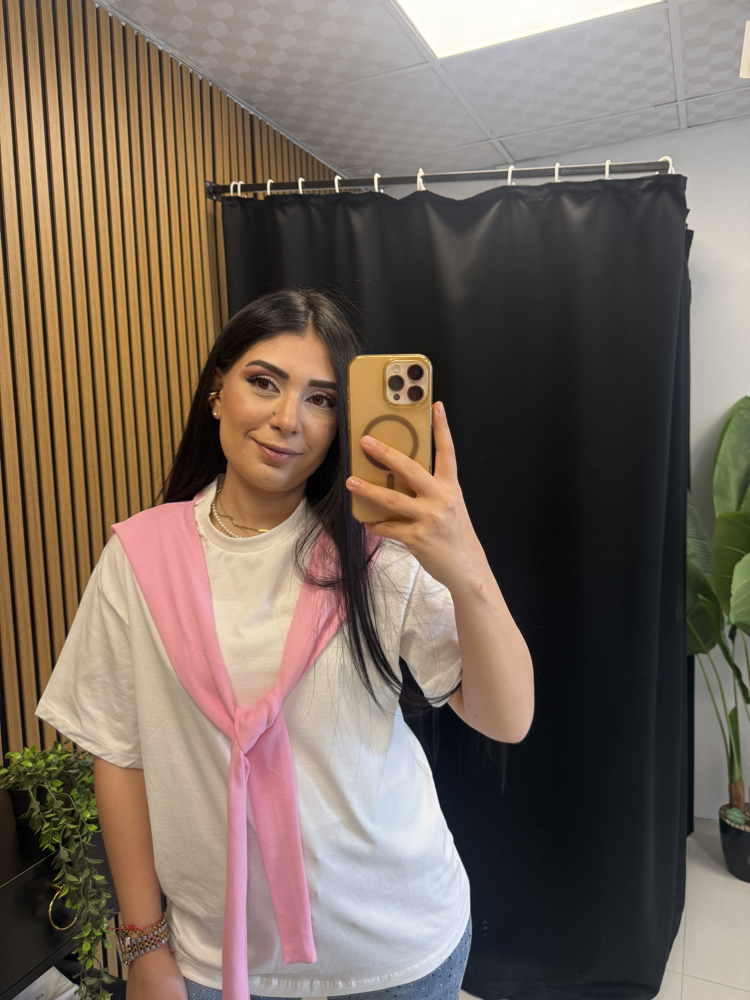 Bağlama Detaylı Tshirt Pembe