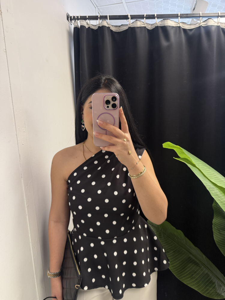 Puantiye Desen Tek Omuz Bluz