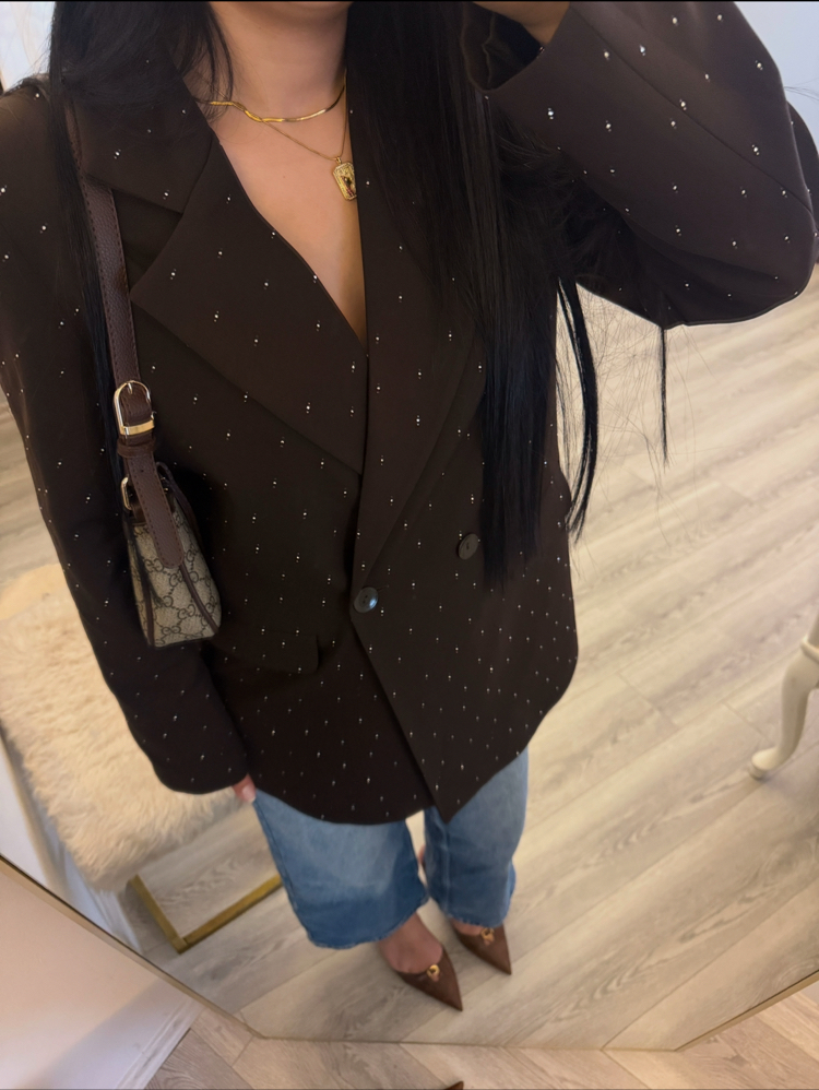 Taşlı Blazer Ceket Kahverengi