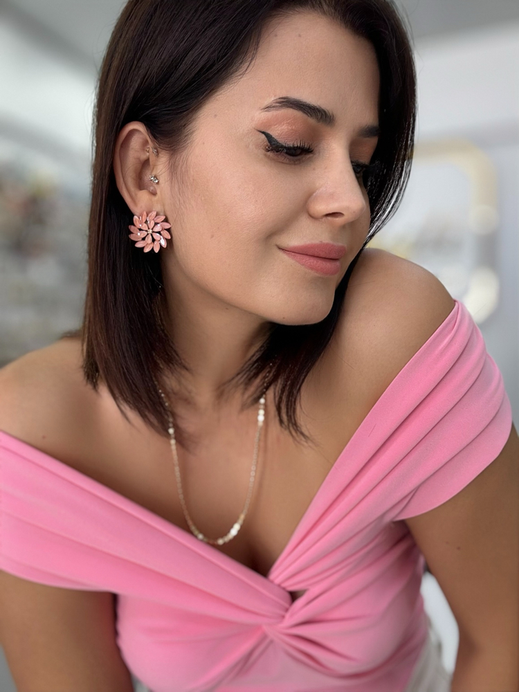 Kristal pembe küpe 