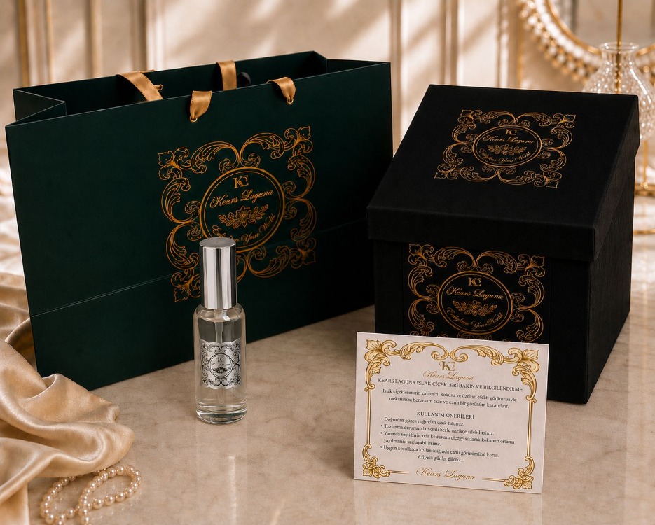ELEGANCE KOKULU PEMBE-MAVİ ORTANCA ISLAK ÇİÇEK SİLVER KABARTMALI METAL ETİKET (BOY