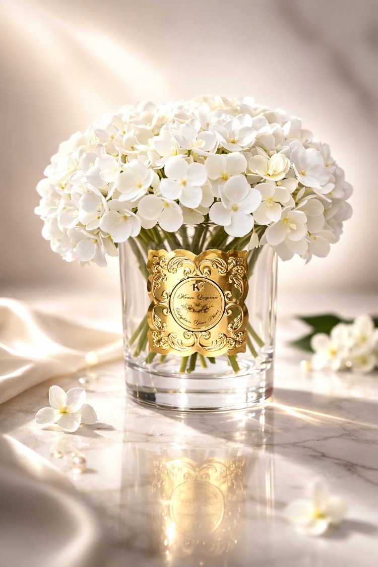 ELEGANCE KOKULU EKRU ORTANCA ISLAK ÇİÇEK GOLD KABARTMALI METAL ETİKET (BOY