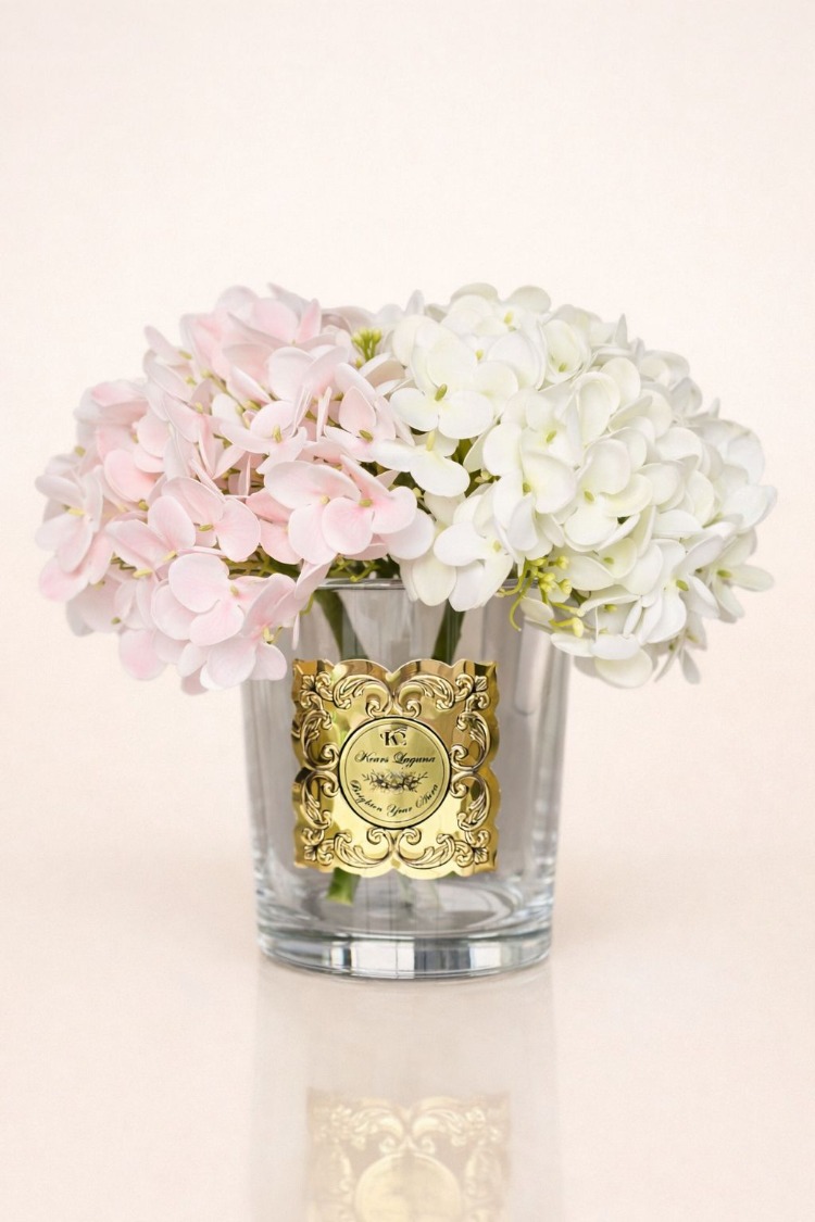 ELEGANCE KOKULU PEMBE-EKRU ORTANCA ISLAK ÇİÇEK GOLD KABARTMALI METAL ETİKET (BOY