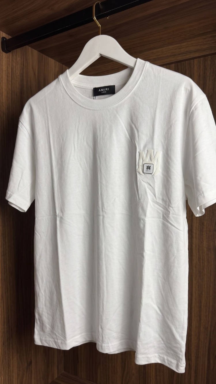 Amiri ™ Premium Metal Logo Beyaz T-shirt