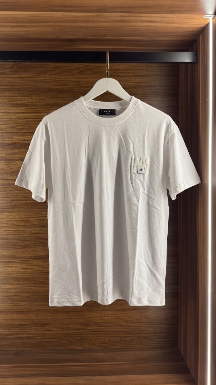 Amiri ™ Premium Metal Logo Beyaz T-shirt